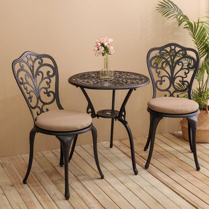 Table et chaises de jardin en aluminium pour extérieur, style papillon, 3 pièces, avec trou pour parasol