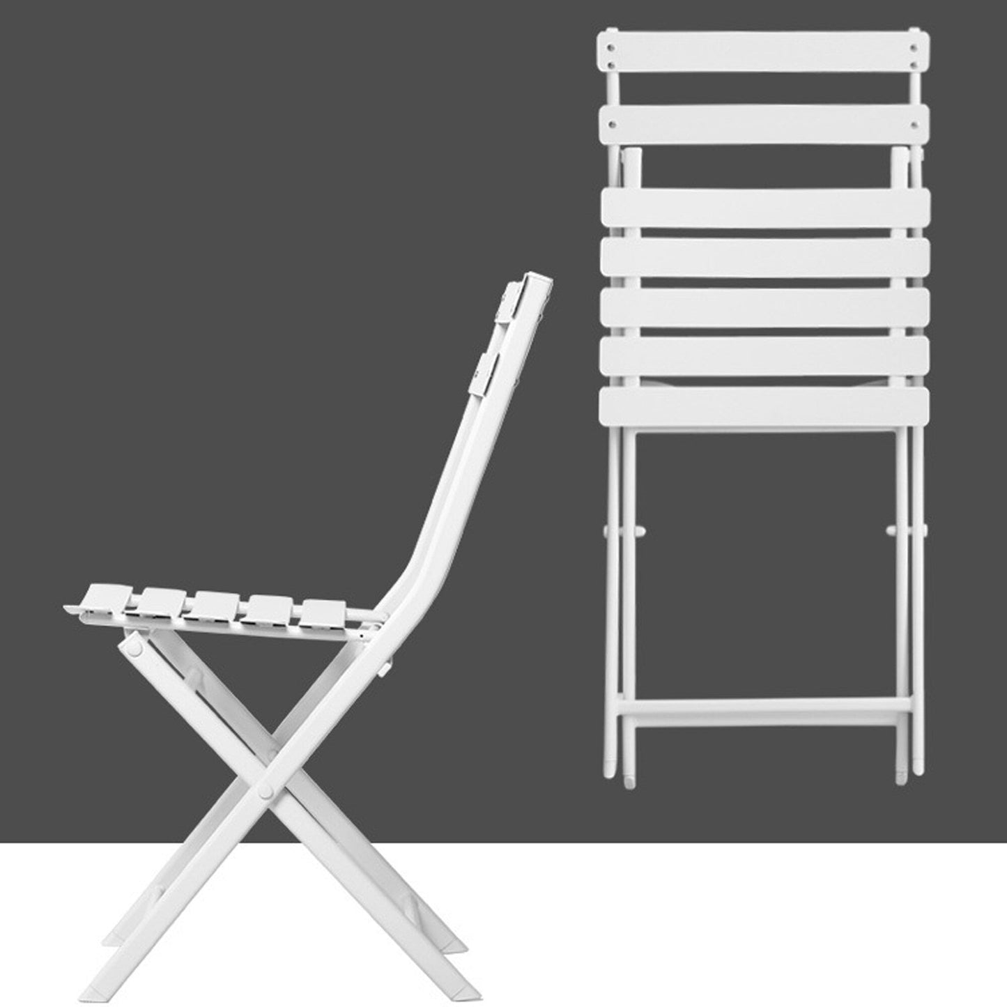 Ensemble de bistro de terrasse minimaliste 3 pièces, composé d'une table ronde et de chaises pliantes - Ensemble-de-bistro-de-terrasse-3-pieces