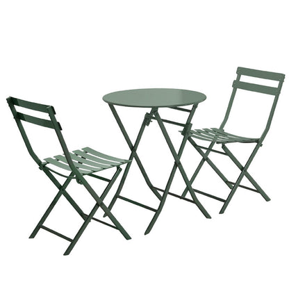 Ensemble de bistro de terrasse minimaliste 3 pièces, composé d'une table ronde et de chaises pliantes - Ensemble-de-bistro-de-terrasse-3-pieces