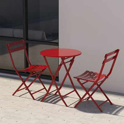 Ensemble de bistro de terrasse minimaliste 3 pièces, composé d'une table ronde et de chaises pliantes - Ensemble-de-bistro-de-terrasse-3-pieces