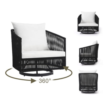 Ensemble de 3 chaises longues pivotantes d'extérieur, chaises en forme de tonneau pour la cour arrière