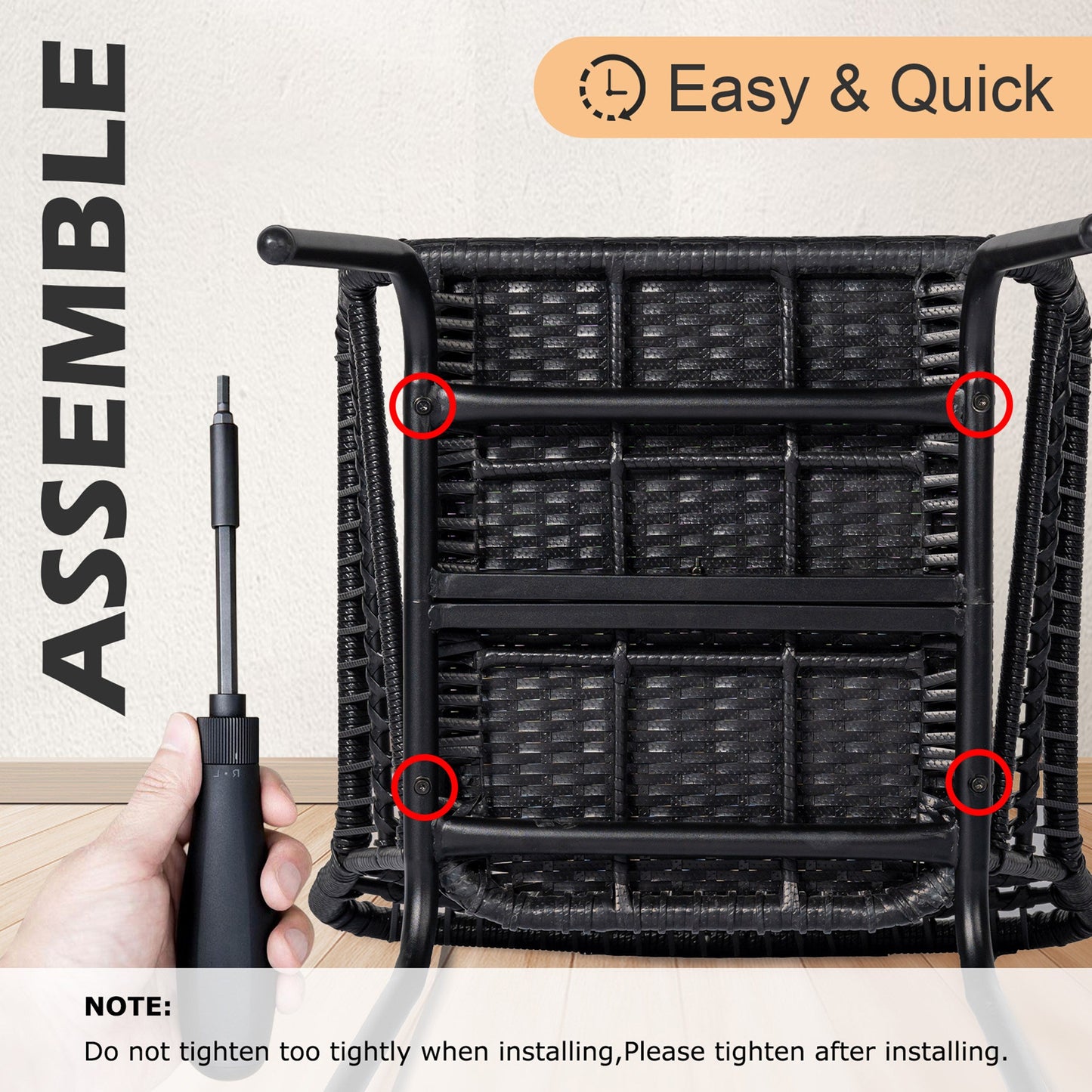 Ensemble de bistro en osier tressé pour extérieur, 3 pièces, ensemble de chaises de patio en rotin résistant aux intempéries avec coussins.