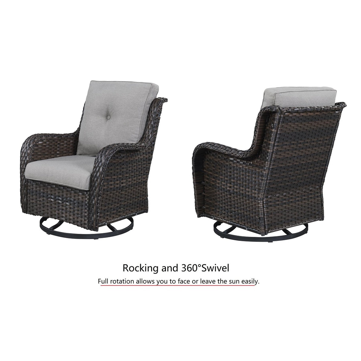 Gymojoy 3 Piece Outdoor Wicker Swivel Rocker with Cushion & Table