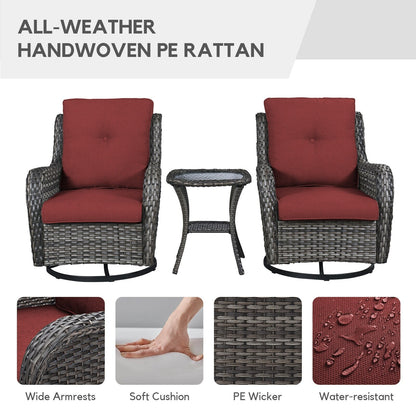 Gymojoy 3 Piece Outdoor Wicker Swivel Rocker with Cushion & Table