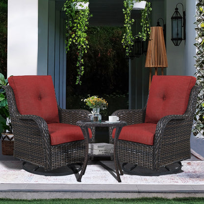 Gymojoy 3 Piece Outdoor Wicker Swivel Rocker with Cushion & Table