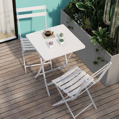 Ensemble de bistro minimaliste pour terrasse, 3 pièces, table carrée et chaises pliantes - 3 pièces