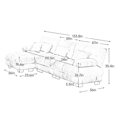 Canapé d'angle modulaire 3 places, canapé profond en forme de L, canapé nuage avec pouf convertible pour salon.