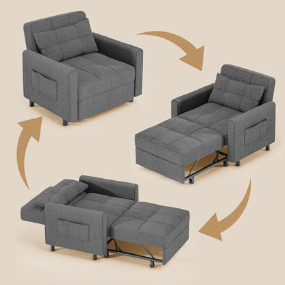 Canapé-lit escamotable 3-en-1, fauteuil convertible, inclinable, pliable et recouvert de tissu.