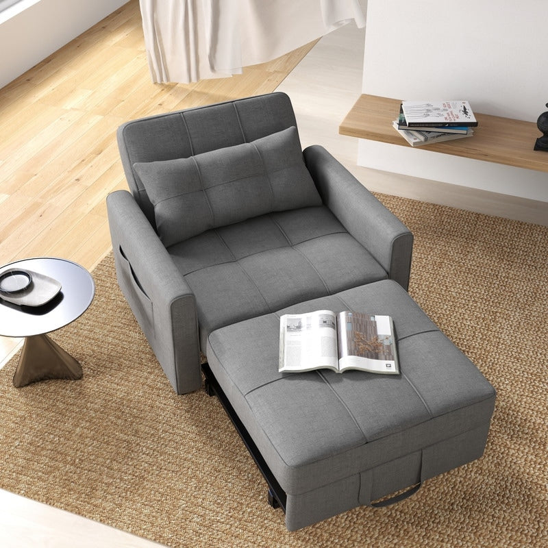 Canapé-lit escamotable 3-en-1, fauteuil convertible, inclinable, pliable et recouvert de tissu.