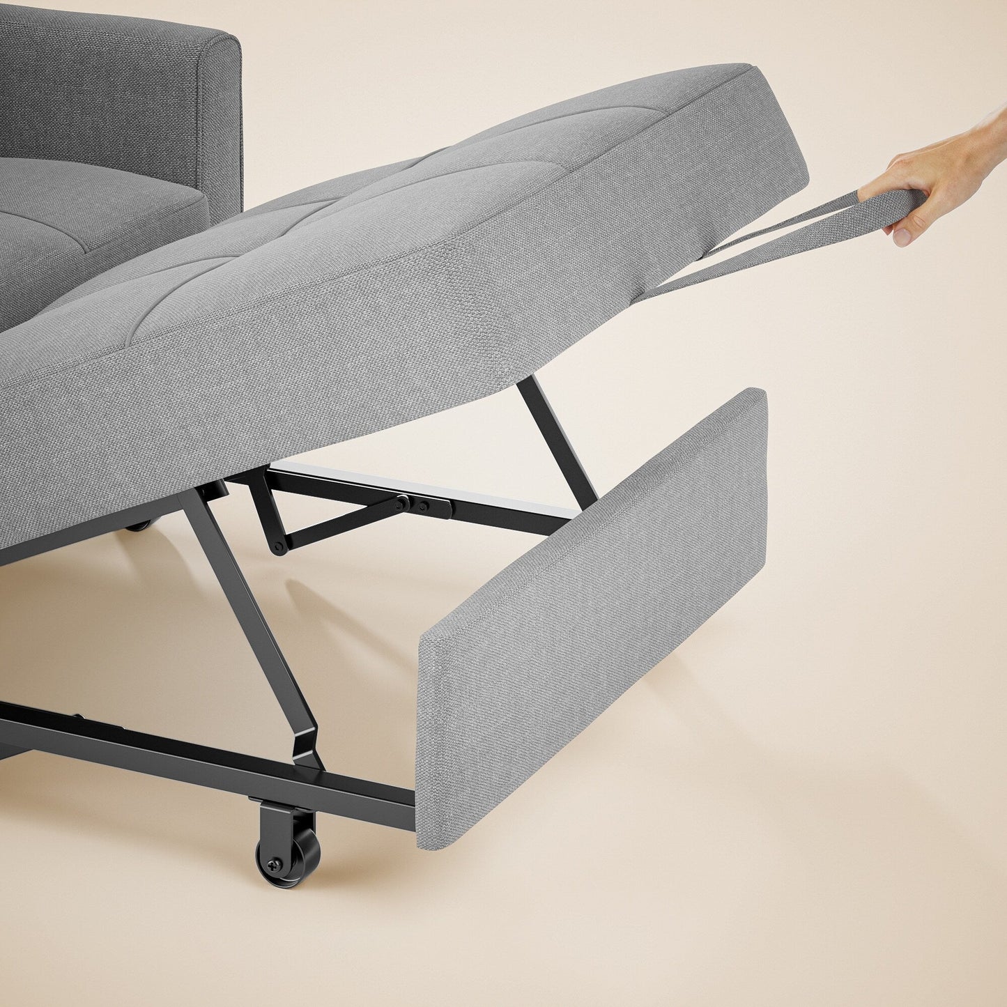 Canapé-lit escamotable 3-en-1, fauteuil convertible, inclinable, pliable et recouvert de tissu.