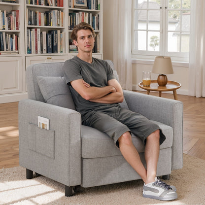 Canapé-lit escamotable 3-en-1, fauteuil convertible, inclinable, pliable et recouvert de tissu.