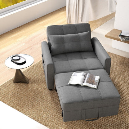 Canapé-lit escamotable 3-en-1, fauteuil convertible, inclinable, pliable et recouvert de tissu.