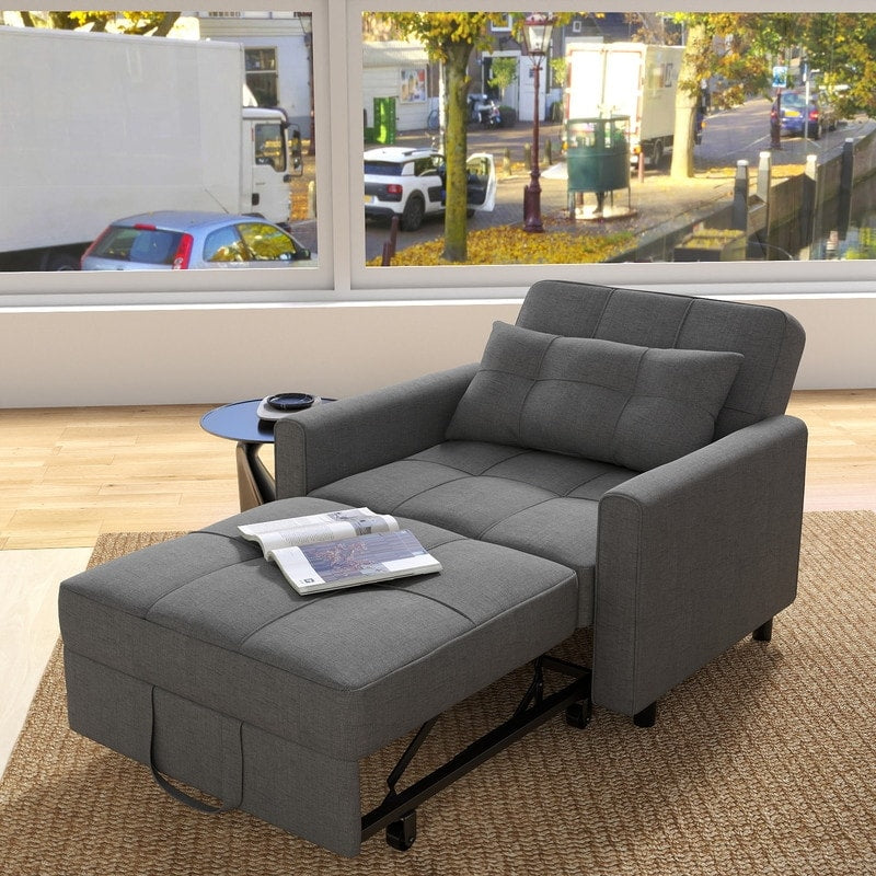 Canapé-lit escamotable 3-en-1, fauteuil convertible, inclinable, pliable et recouvert de tissu.