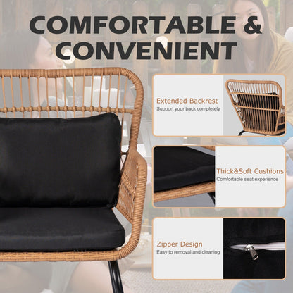 Ensemble de bistro en osier tressé pour extérieur, 3 pièces, ensemble de chaises de patio en rotin résistant aux intempéries avec coussins.