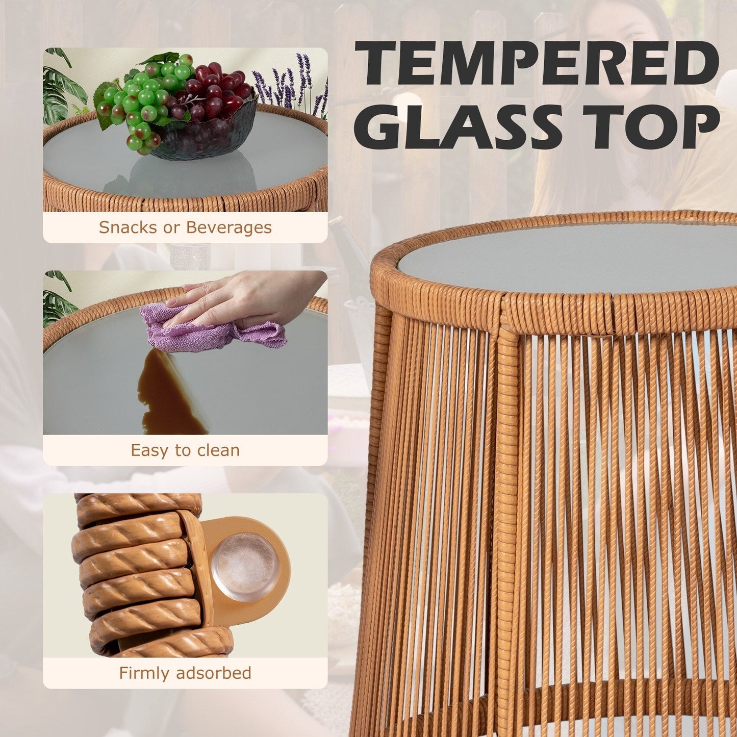 Ensemble de bistro en osier tressé pour extérieur, 3 pièces, ensemble de chaises de patio en rotin résistant aux intempéries avec coussins.