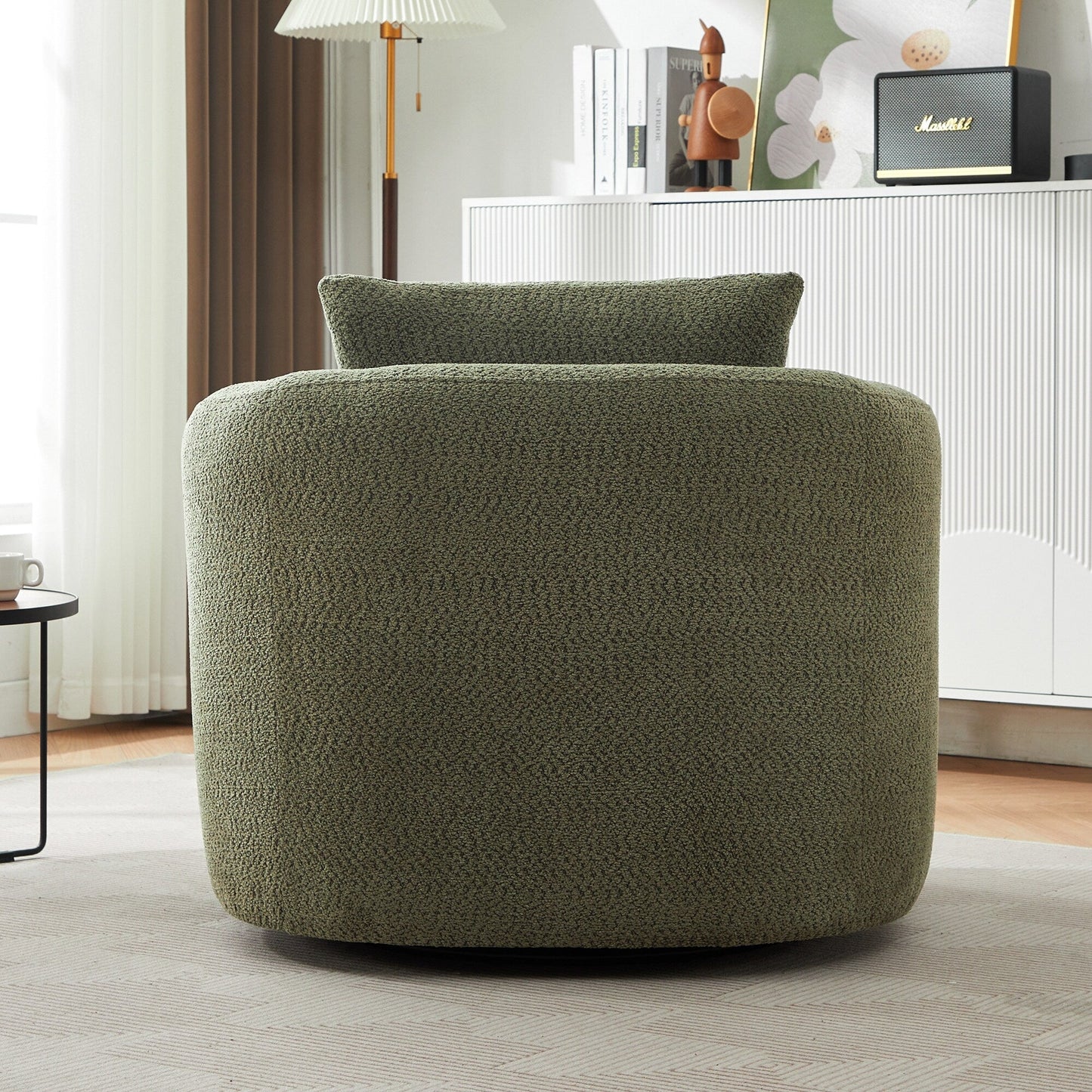 Chaise pivotante à 360°, chaise d'appoint en bouclé de 38,2 pouces avec coussin, canapé-fauteuil capitonné avec accoudoirs incurvés