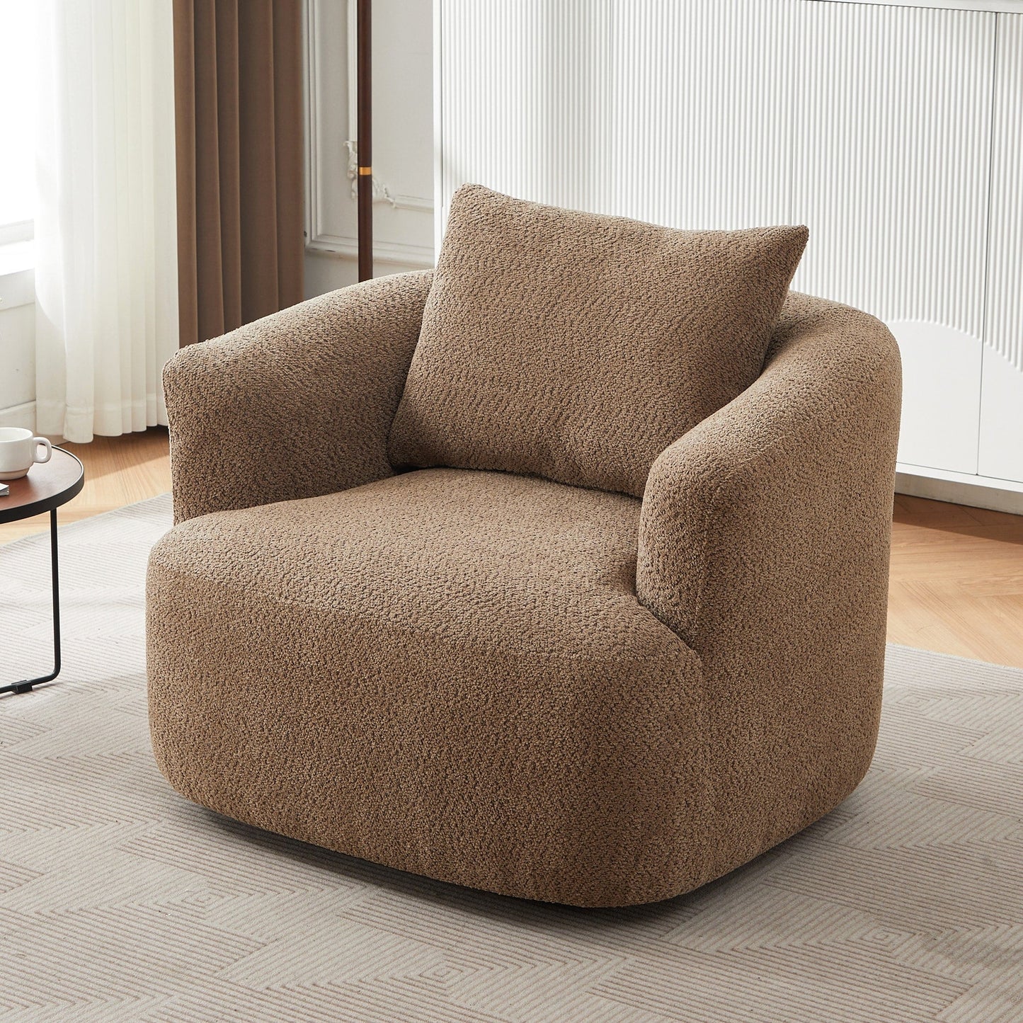 Chaise pivotante à 360°, chaise d'appoint en bouclé de 38,2 pouces avec coussin, canapé-fauteuil capitonné avec accoudoirs incurvés