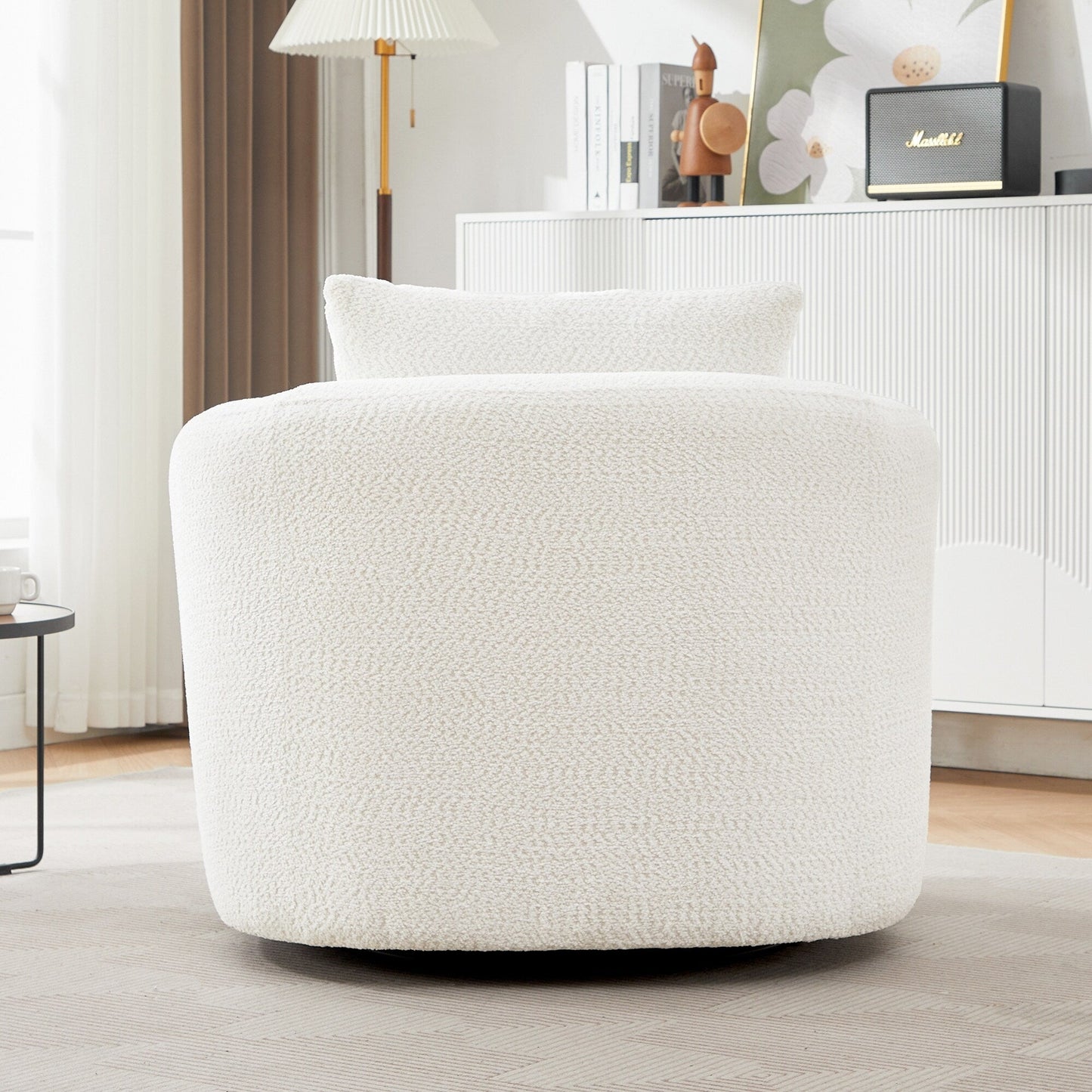 Chaise pivotante à 360°, chaise d'appoint en bouclé de 38,2 pouces avec coussin, canapé-fauteuil capitonné avec accoudoirs incurvés