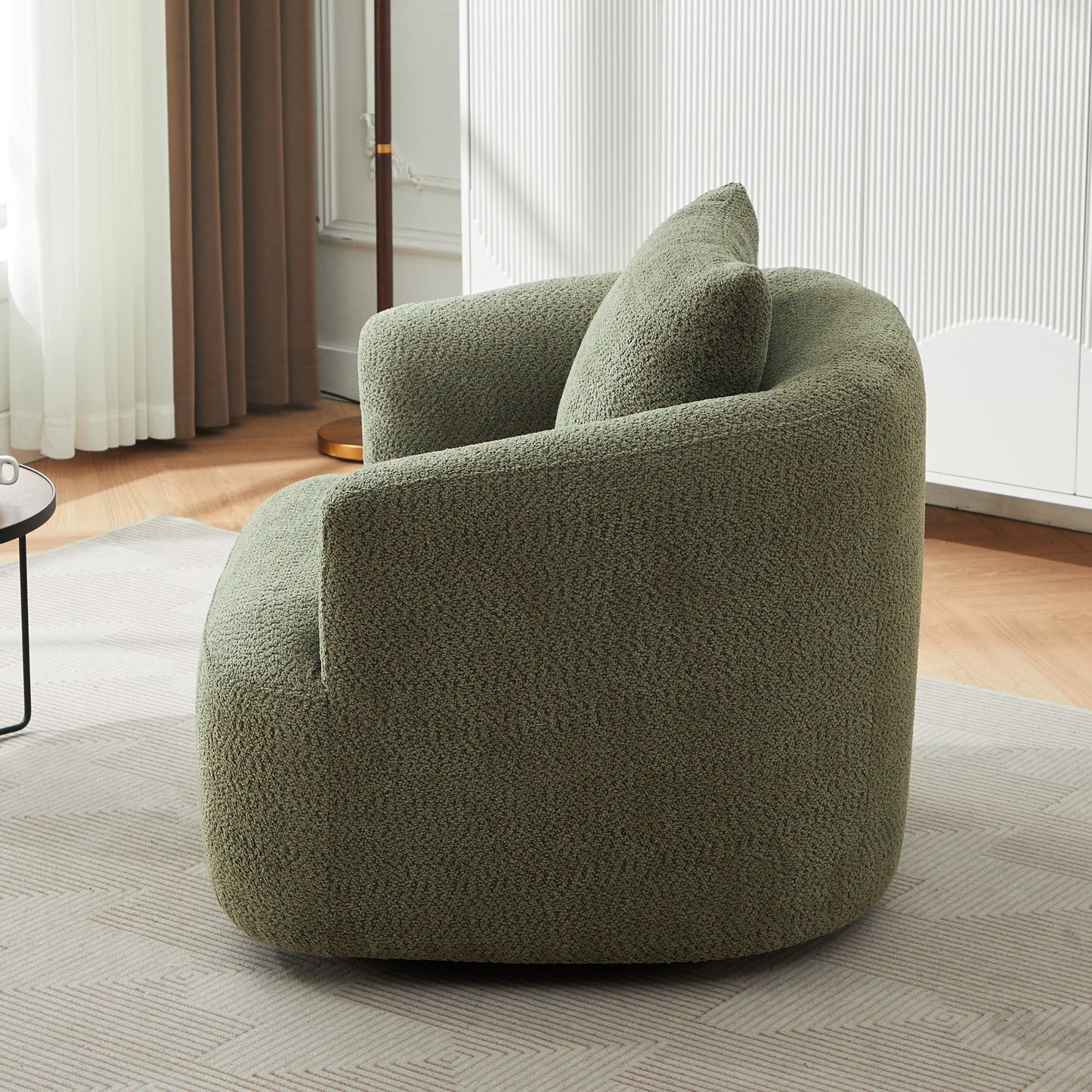Chaise pivotante à 360°, chaise d'appoint en bouclé de 38,2 pouces avec coussin, canapé-fauteuil capitonné avec accoudoirs incurvés