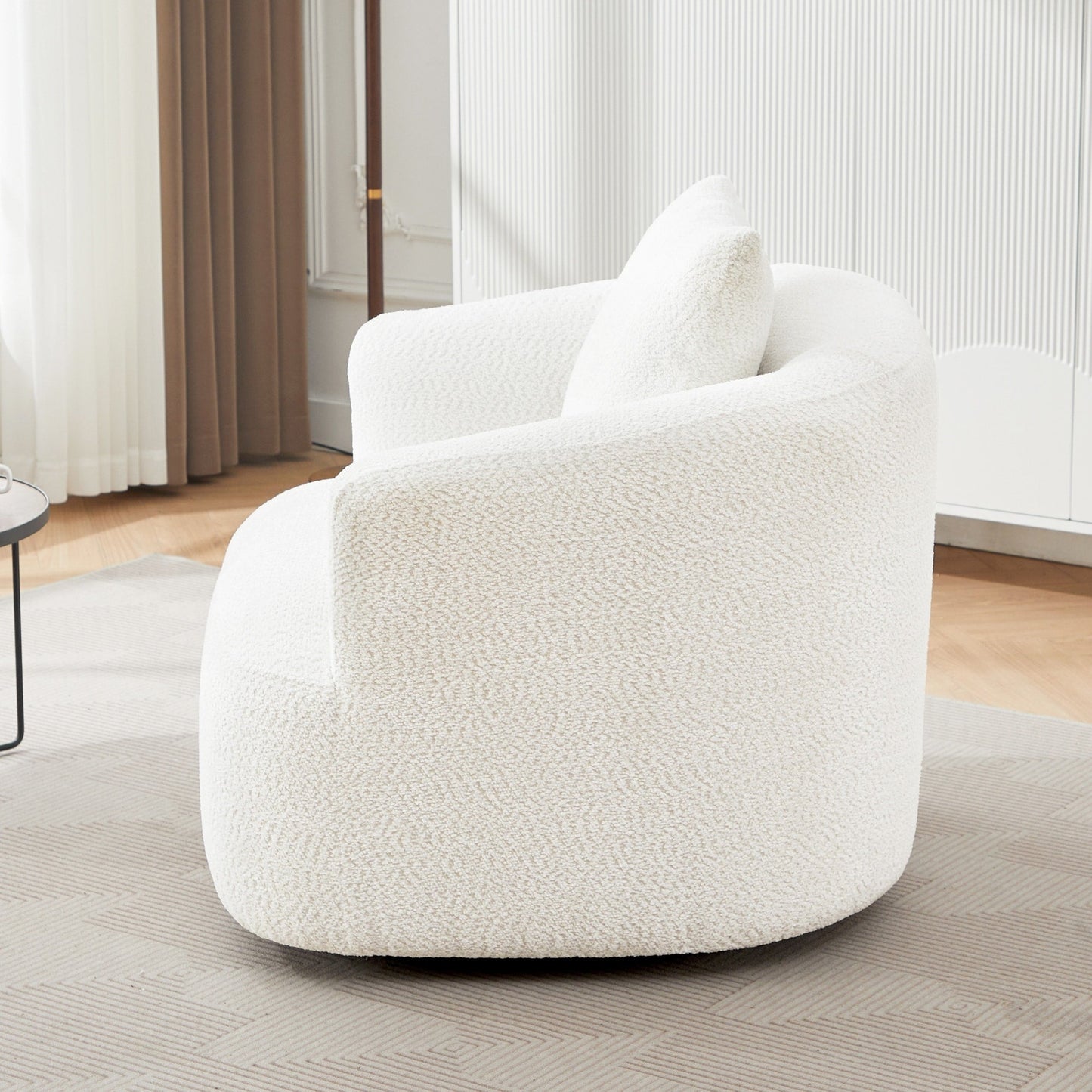 Chaise pivotante à 360°, chaise d'appoint en bouclé de 38,2 pouces avec coussin, canapé-fauteuil capitonné avec accoudoirs incurvés