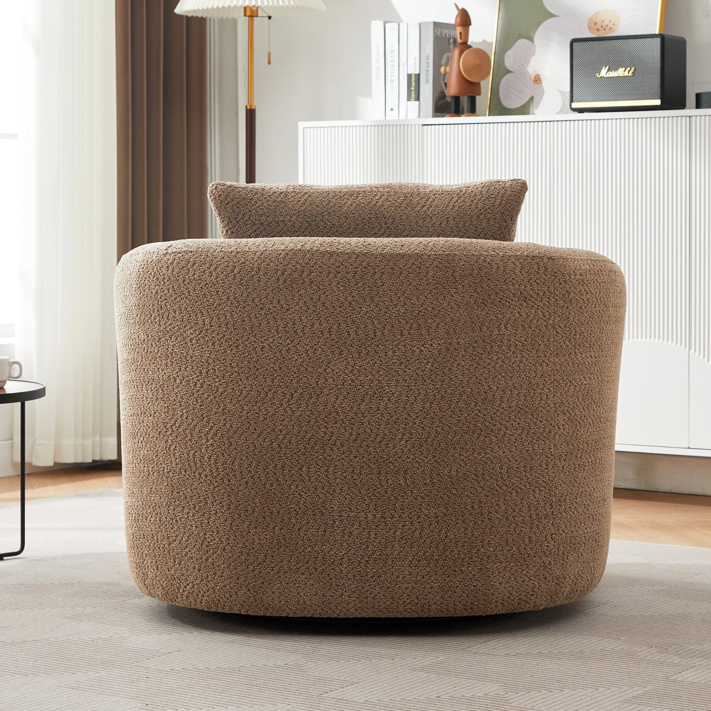 Chaise pivotante à 360°, chaise d'appoint en bouclé de 38,2 pouces avec coussin, canapé-fauteuil capitonné avec accoudoirs incurvés