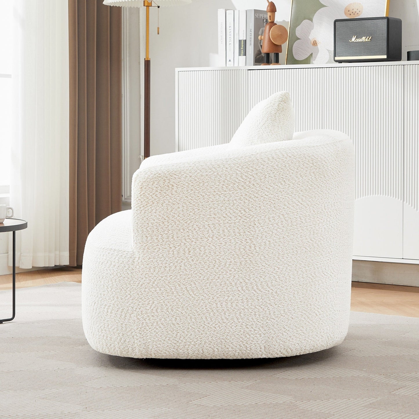 Chaise pivotante à 360°, chaise d'appoint en bouclé de 38,2 pouces avec coussin, canapé-fauteuil capitonné avec accoudoirs incurvés