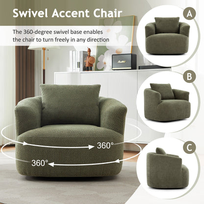 Chaise pivotante à 360°, chaise d'appoint en bouclé de 38,2 pouces avec coussin, canapé-fauteuil capitonné avec accoudoirs incurvés
