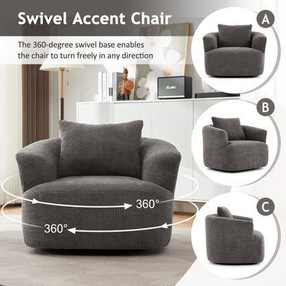 Chaise pivotante à 360°, chaise d'appoint en bouclé de 38,2 pouces avec coussin, canapé-fauteuil capitonné avec accoudoirs incurvés