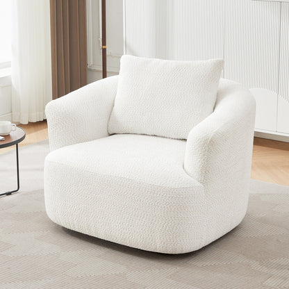 Chaise pivotante à 360°, chaise d'appoint en bouclé de 38,2 pouces avec coussin, canapé-fauteuil capitonné avec accoudoirs incurvés