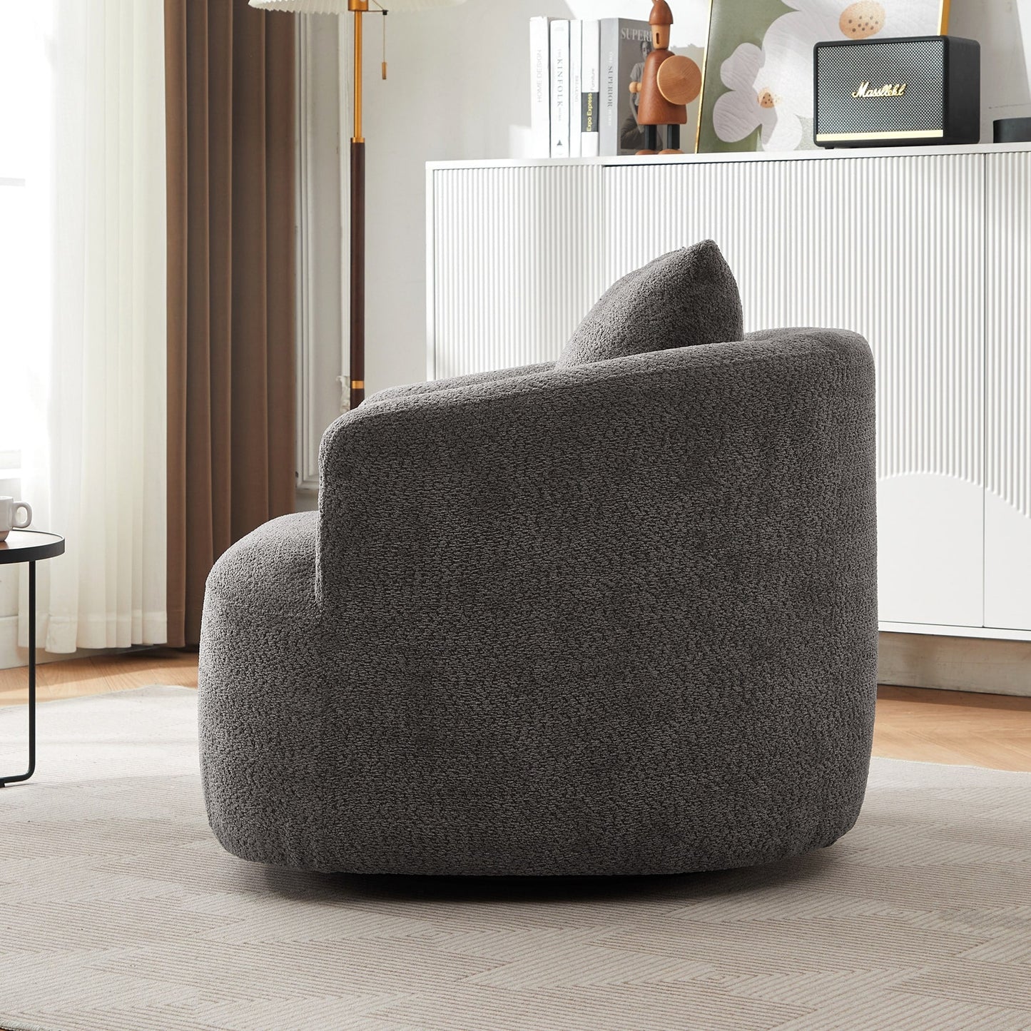 Chaise pivotante à 360°, chaise d'appoint en bouclé de 38,2 pouces avec coussin, canapé-fauteuil capitonné avec accoudoirs incurvés