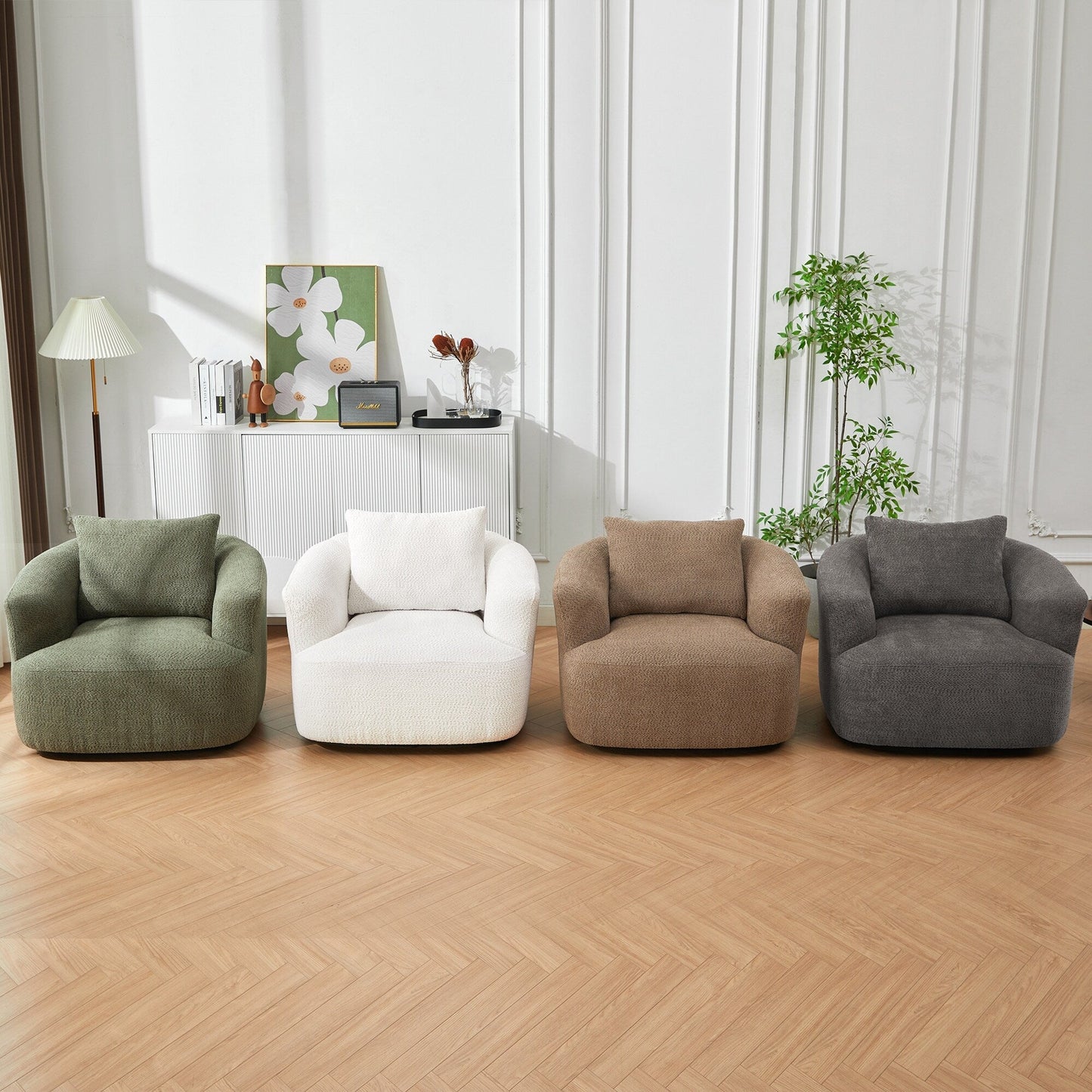 Chaise pivotante à 360°, chaise d'appoint en bouclé de 38,2 pouces avec coussin, canapé-fauteuil capitonné avec accoudoirs incurvés