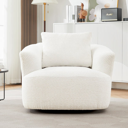 Chaise pivotante à 360°, chaise d'appoint en bouclé de 38,2 pouces avec coussin, canapé-fauteuil capitonné avec accoudoirs incurvés