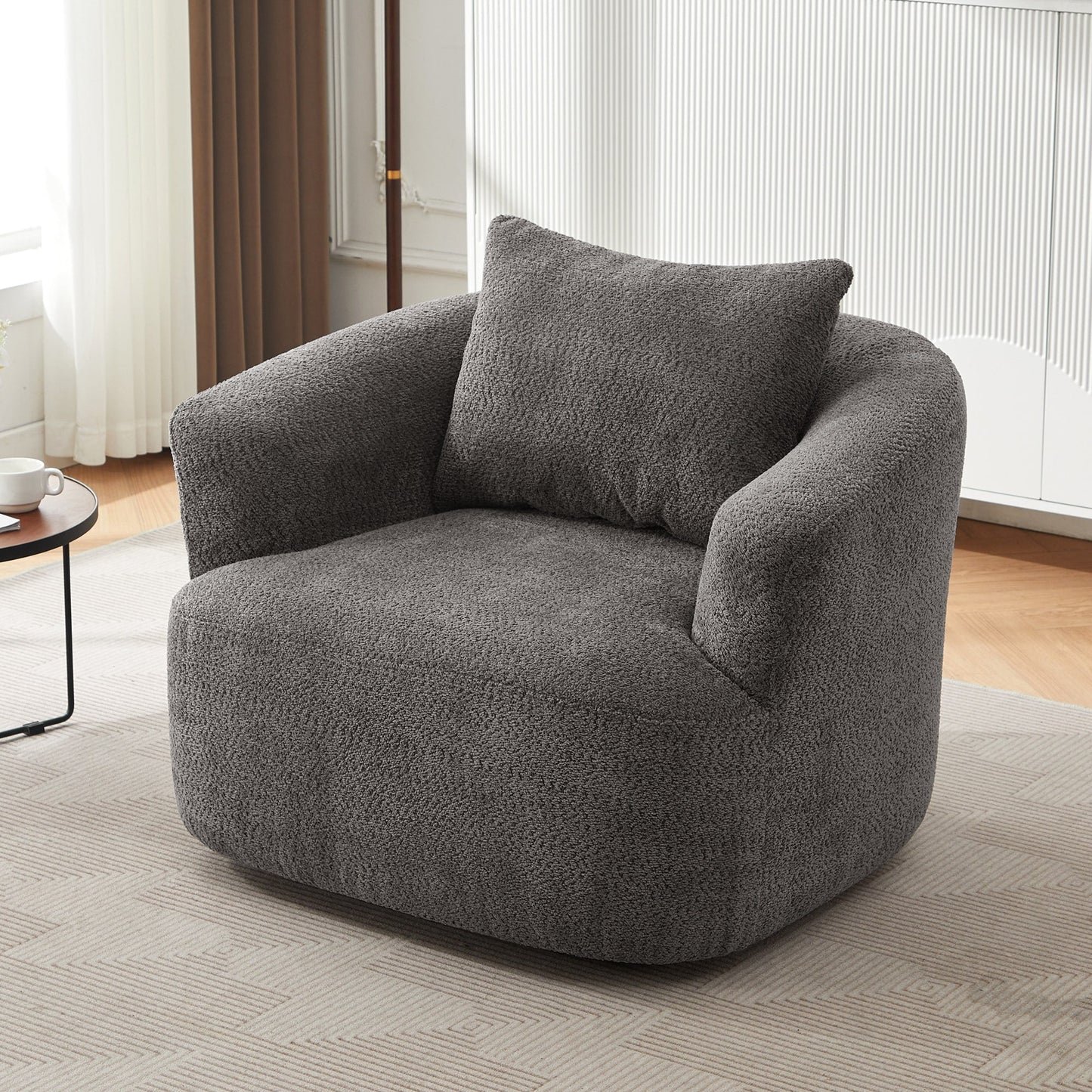 Chaise pivotante à 360°, chaise d'appoint en bouclé de 38,2 pouces avec coussin, canapé-fauteuil capitonné avec accoudoirs incurvés