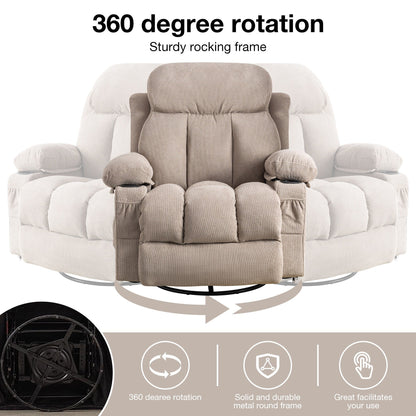 Fauteuil inclinable pivotant à 360° avec massage, chauffage, USB et porte-gobelets