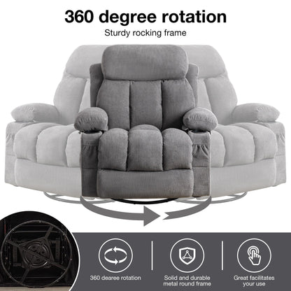 Fauteuil inclinable pivotant à 360° avec massage, chauffage, USB et porte-gobelets