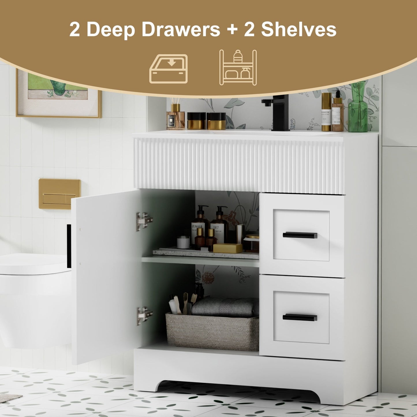 Ensemble de meuble-lavabo Wavy Line 30/36/48 avec lavabo et robinet