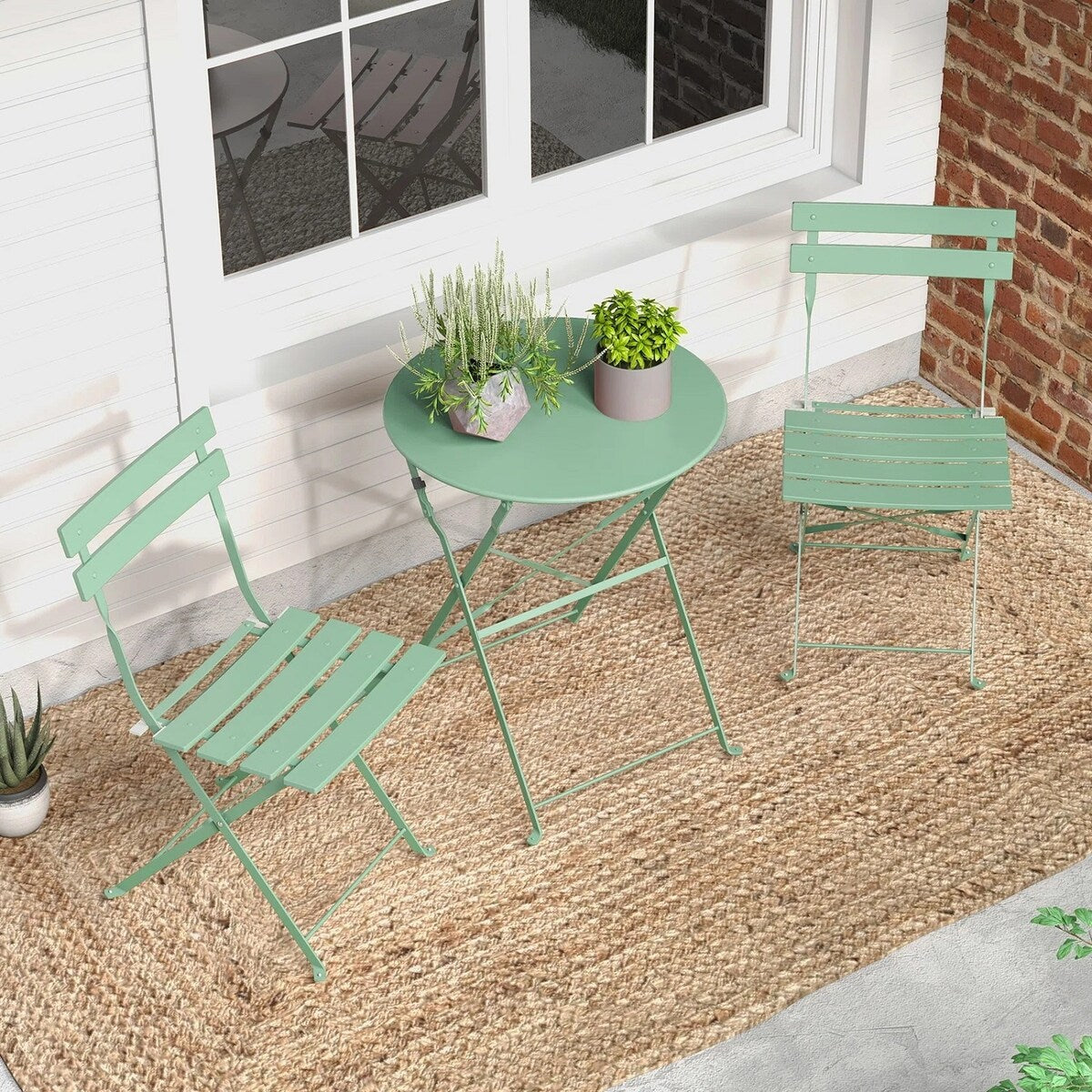 Ensemble de bistro pliable en métal 3 pièces, ensemble de conversation résistant aux intempéries pour l'intérieur et l'extérieur, pour patio, cour, jardin.