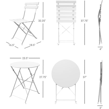 Ensemble de bistro pliable en métal 3 pièces, ensemble de conversation résistant aux intempéries pour l'intérieur et l'extérieur, pour patio, jardin, cour.