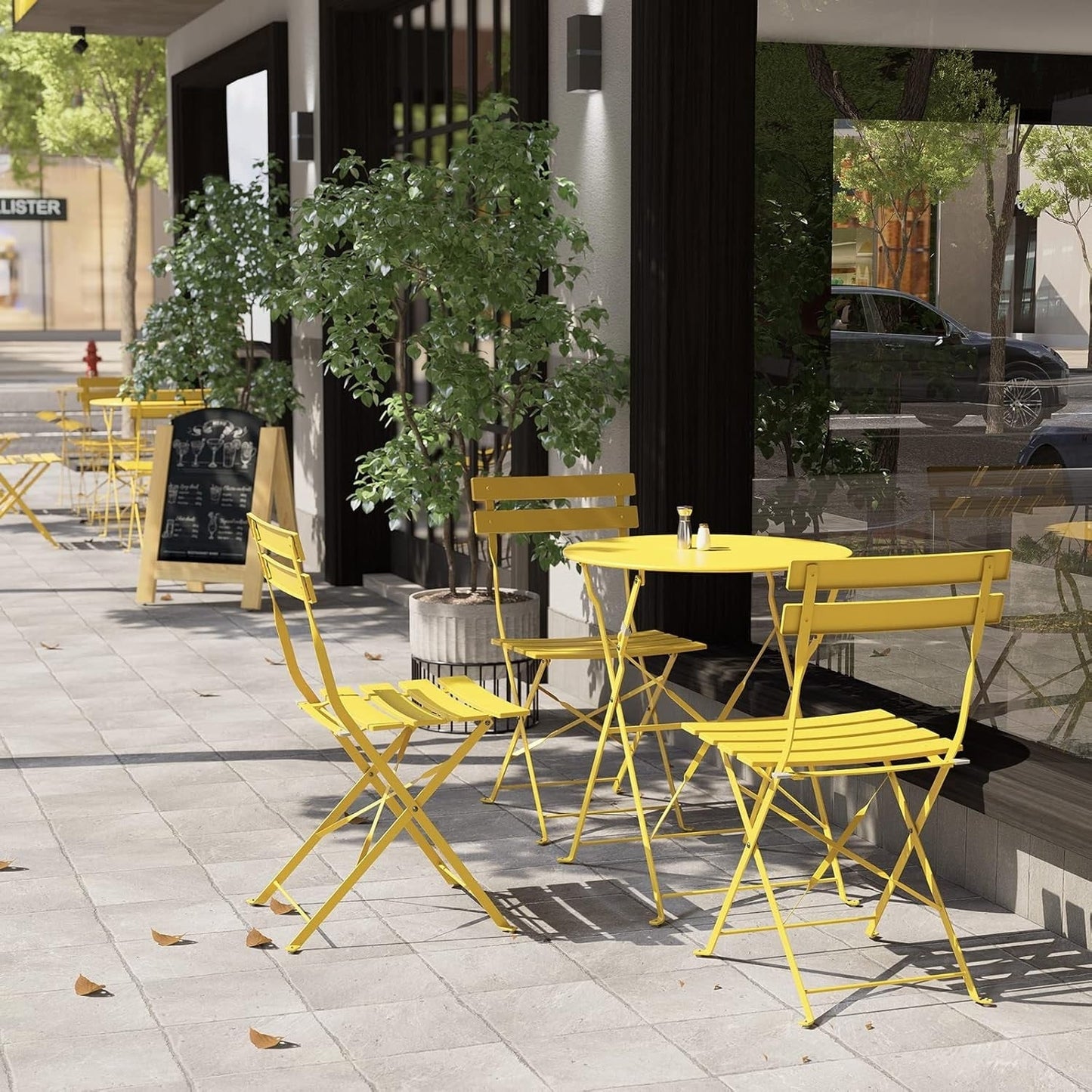 Ensemble de bistro pliable en métal 3 pièces, ensemble de conversation résistant aux intempéries pour l'intérieur et l'extérieur, pour patio, jardin, cour.