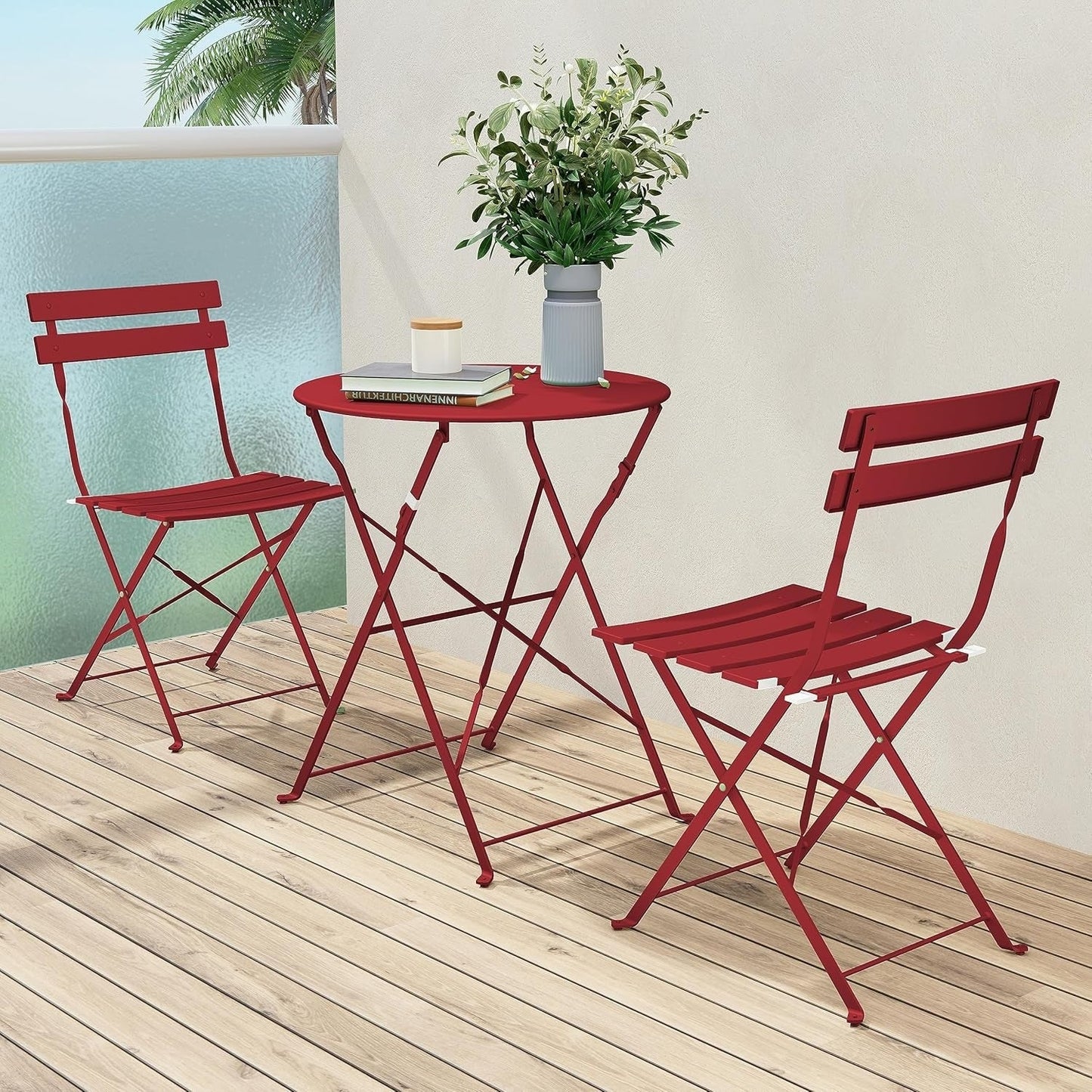 Ensemble de bistro pliable en métal 3 pièces, ensemble de conversation résistant aux intempéries pour l'intérieur et l'extérieur, pour patio, jardin, cour.