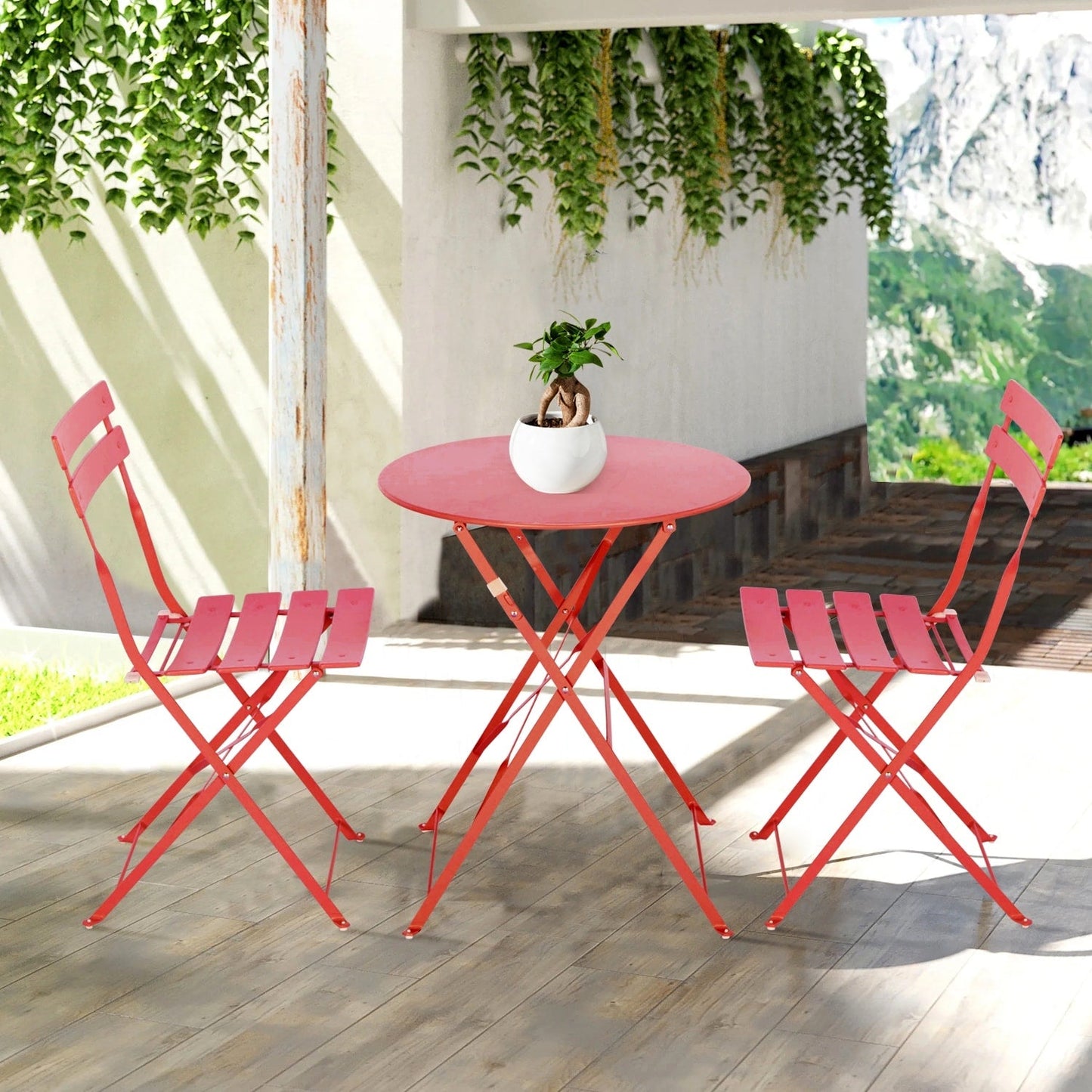 Ensemble de bistro pliable en métal 3 pièces, ensemble de conversation résistant aux intempéries pour l'intérieur et l'extérieur, pour patio, jardin, cour.