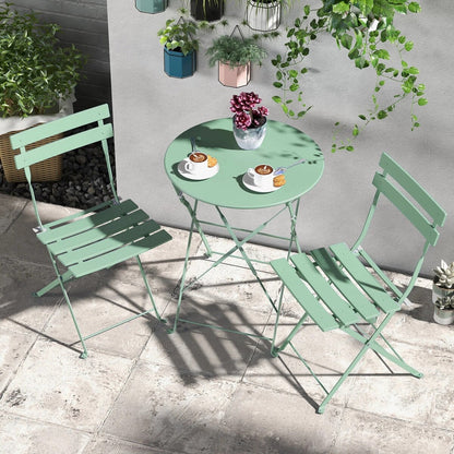 Ensemble de bistro pliable en métal 3 pièces, ensemble de conversation résistant aux intempéries pour l'intérieur et l'extérieur, pour patio, cour, jardin.