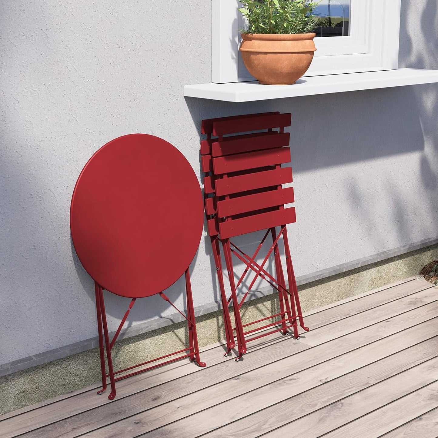 Ensemble de bistro pliable en métal 3 pièces, ensemble de conversation résistant aux intempéries pour l'intérieur et l'extérieur, pour patio, jardin, cour.