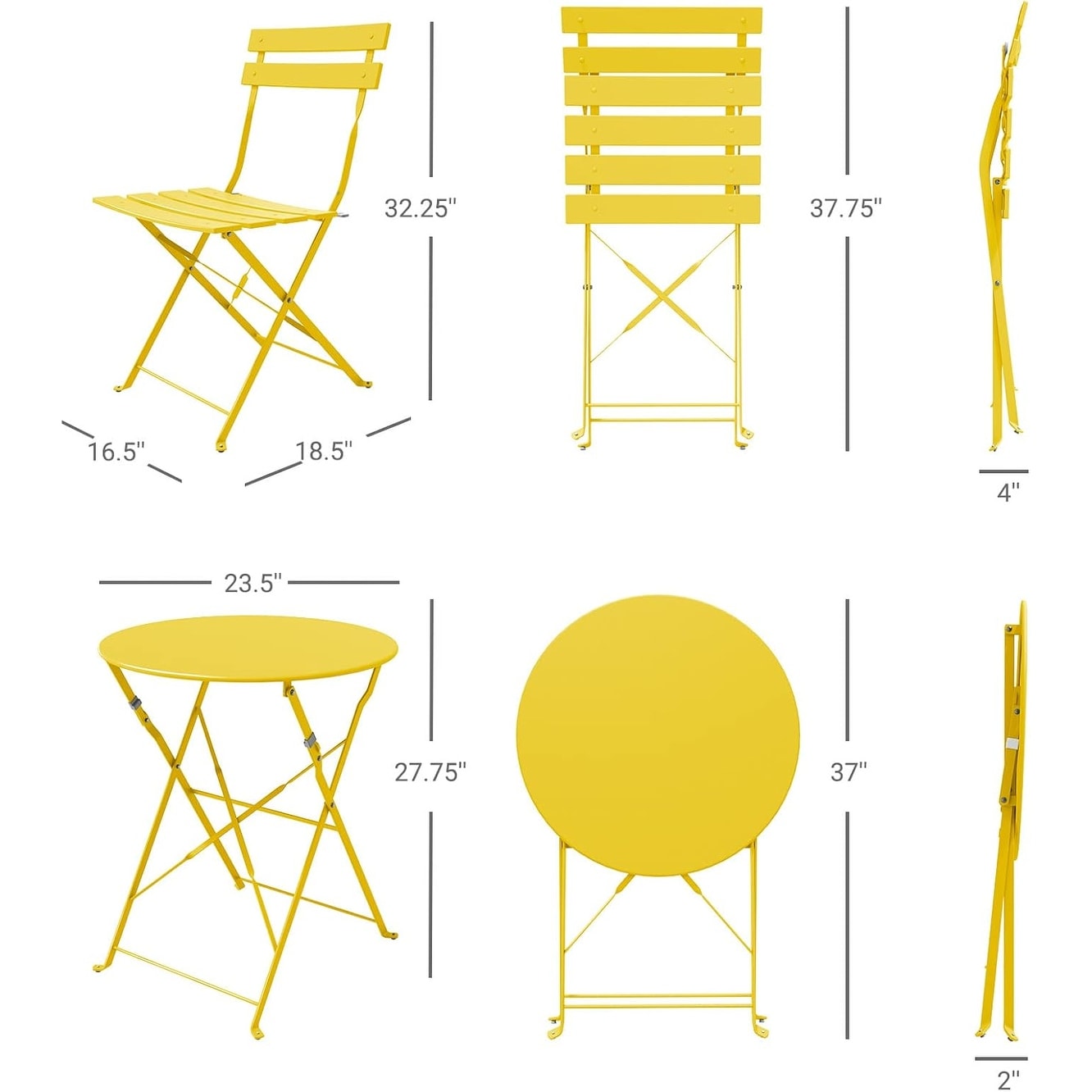 Ensemble de bistro pliable en métal 3 pièces, ensemble de conversation résistant aux intempéries pour l'intérieur et l'extérieur, pour patio, jardin, cour.