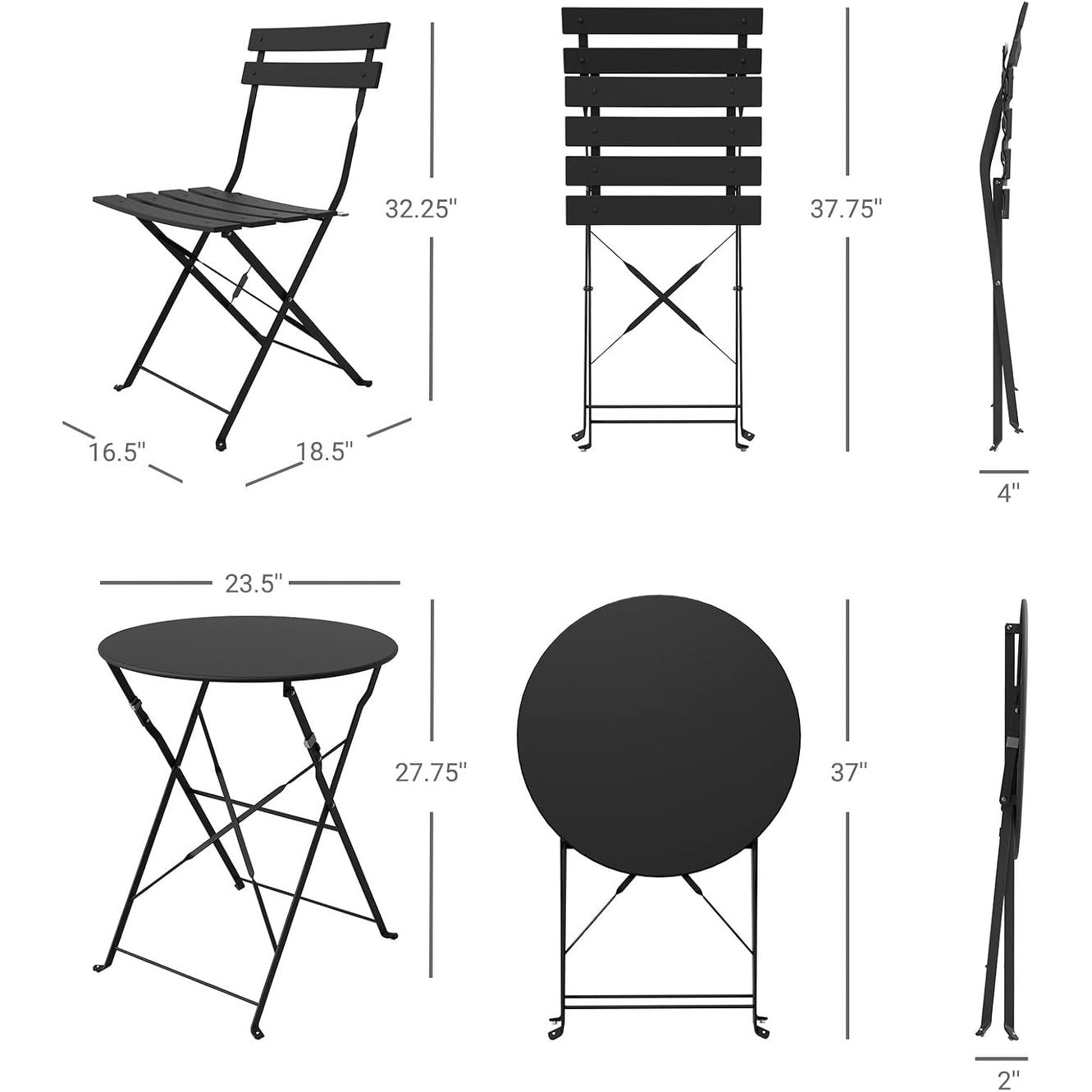 Ensemble de bistro pliable en métal 3 pièces, ensemble de conversation résistant aux intempéries pour l'intérieur et l'extérieur, pour patio, jardin, cour.