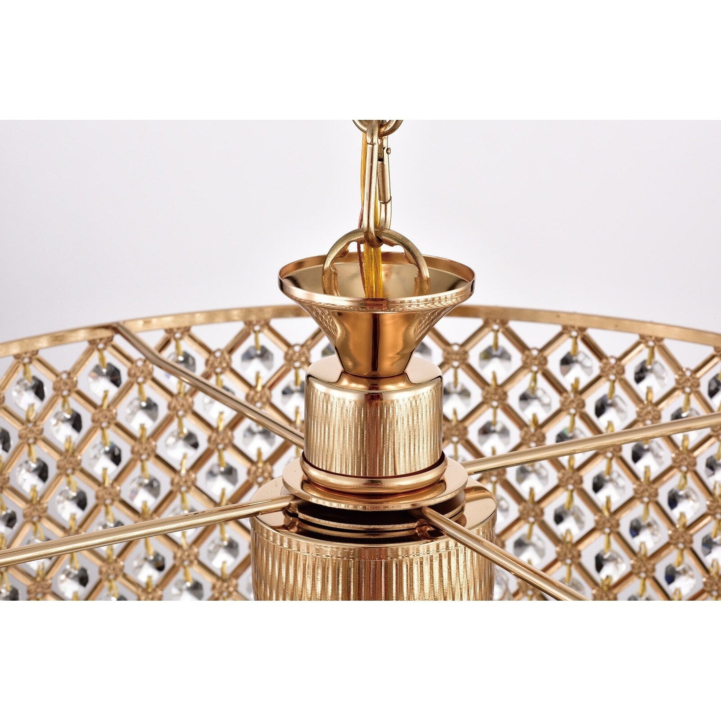 Suspension tambour ronde perlée avec cristaux suspendus