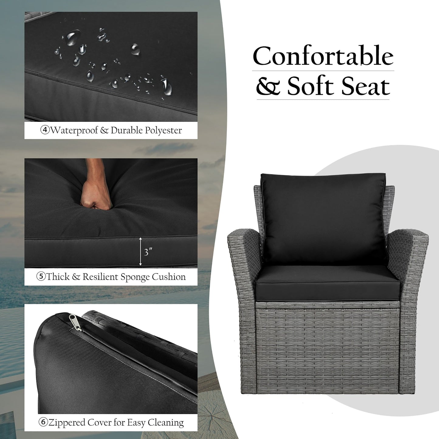 Ensemble de salon de jardin 4 pièces avec table basse - Ensemble de canapé d'extérieur pour conversation