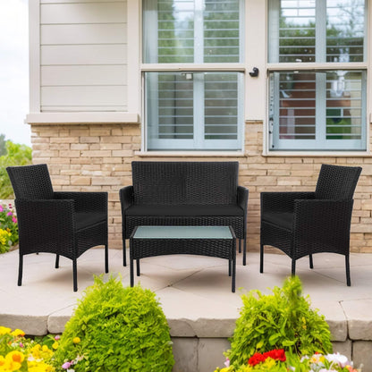 Ensemble de meubles en osier pour patio, 4 pièces, ensemble de meubles d'extérieur en rotin avec coussins