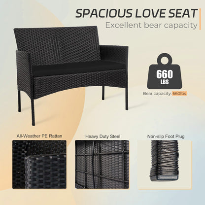 Ensemble de meubles en osier pour patio, 4 pièces, ensemble de meubles d'extérieur en rotin avec coussins