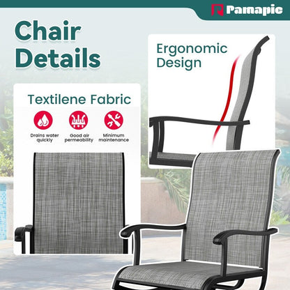 Ensemble de repas de jardin en métal 5 pièces avec table carrée et chaises pivotantes en Textilene